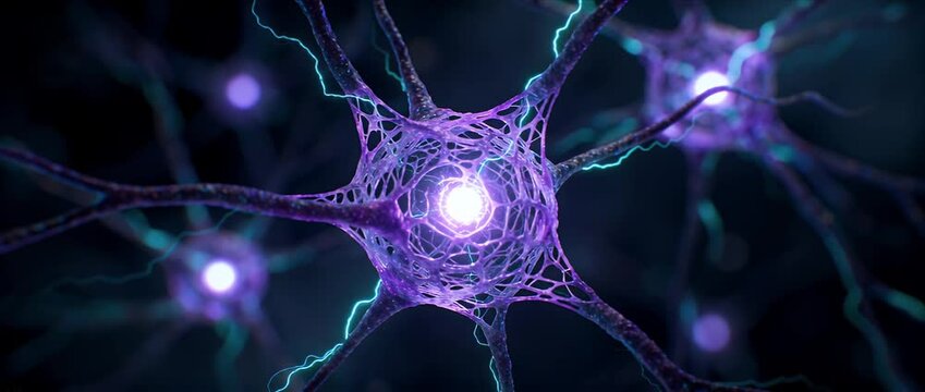 Pure science background neuron neural network glow energy abstract electric synapse connection nerve cell biology medical anatomy research technology illustration concept for medical design