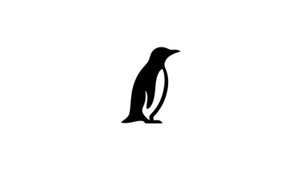 Minimalist black penguin silhouette illustration on a clean white background. Simple graphic of a flightless aquatic bird.