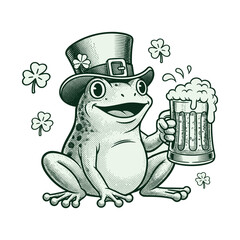 Vintage St. Patrick&rsquo;s Day Frog Character Wearing Leprechaun Hat Holding Beer Mug