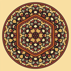 Slavic-style mandala. Brown palette. Design for a bandana, round tablecloth or decorative panel. Vector illustration