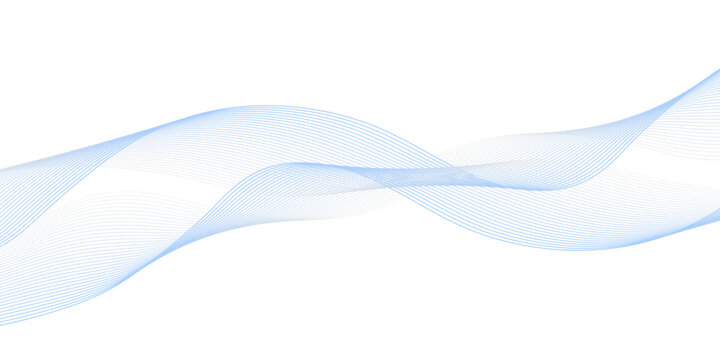 Smooth abstract blue flowing wave with transparent gradient lines on white background, modern design