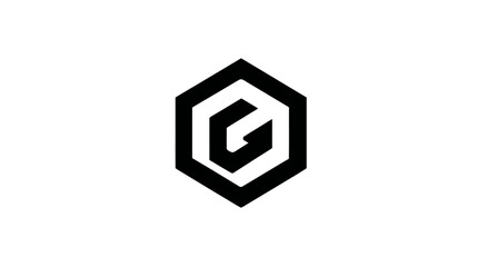 Obraz premium Abstract geometric G letter logo concept inside a hexagon shape, modern minimalist design, black and white icon symbol.