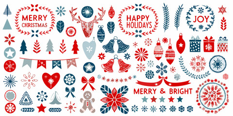 Festive christmas illustrations wreaths ornaments and holiday greetings © Raben