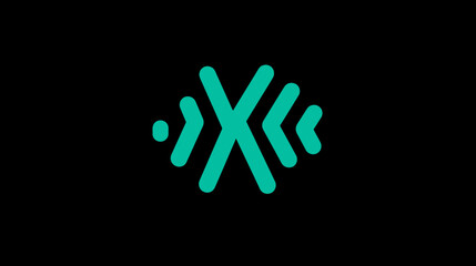 Obraz premium Modern abstract teal geometric symbol on black background. Minimalist digital icon, technology, data, network, or communication concept.