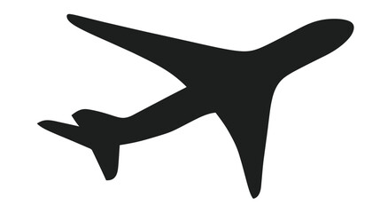 Fototapeta premium Black airplane silhouette icon representing travel, flight, aviation, and journey. Generic aircraft symbol on white background.