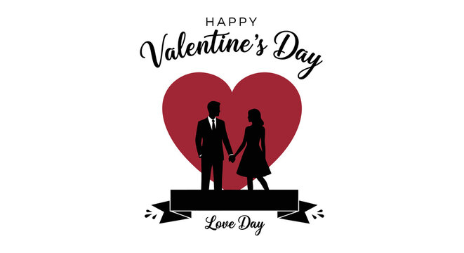 A valentine s day graphic featuring a couple silhouetted within a red heart shape high quality professional