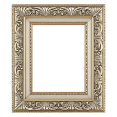 Elegant golden ornate frame isolated on white background.