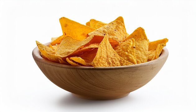 bowl of tortilla chips isolated on white background a popular snack food