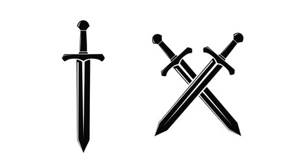 Black silhouettes of swords one upright and two crossed illustration silhouette © Nurunnar