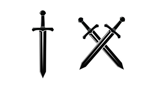 Black silhouettes of swords one upright and two crossed illustration silhouette