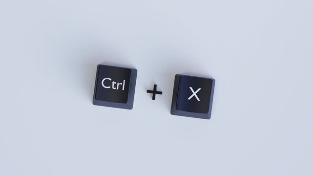 4K 3D Keyboard Shortcut Ctrl X Cut Command Animation for Editing Workflow and Productivity Concept