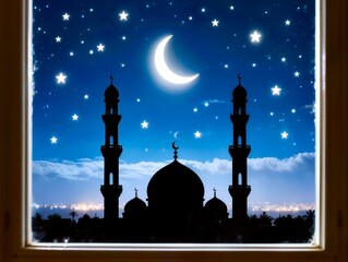 Fototapeta premium View from the window of a mosque at night under a starry sky.