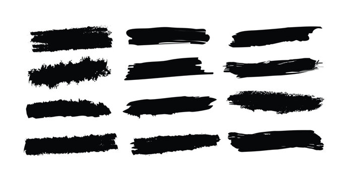 Black grunge brush stroke abstract ink paint texture vector collection
