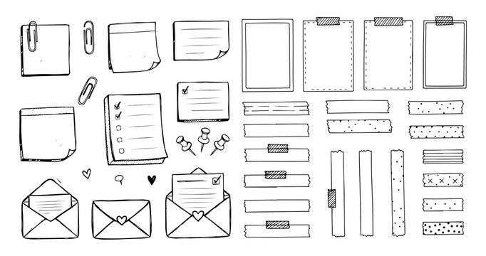 Black and White Hand Drawn Style Note Paper and Reminders Illustration