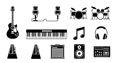 Collection of Musical Instruments and Audio Equipment Icons. © Kiki