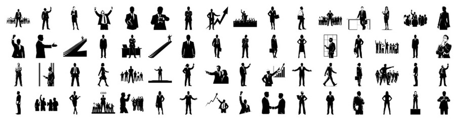 Fototapeta premium Silhouette Vector Pack of Diverse Business People and Activities Flat Design Icons for Corporate and Teamwork Graphics