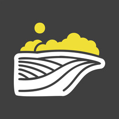 Fototapeta premium Rural landscape field wheat, trees, plants icon