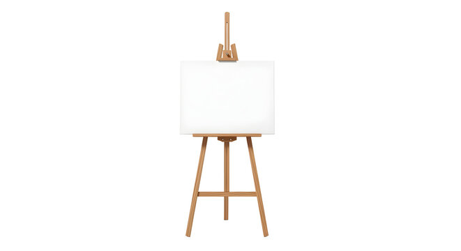 Wooden easel with a blank white canvas on a stand transparent background