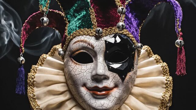 Mysterious Jester Mask with Colorful Hat.