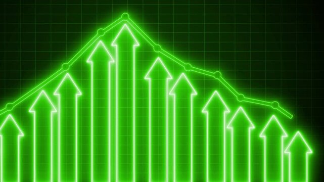 Cyberpunk Style Neon Business Graph, Neon Arrows on Grid Background