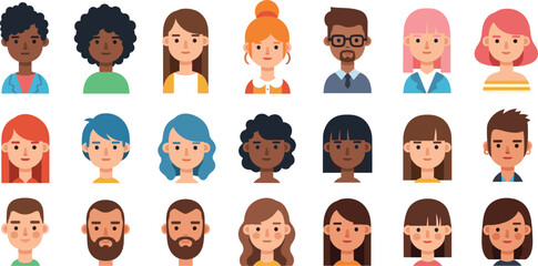 Diverse people avatar set with flat cartoon portrait faces © EdGe Creative