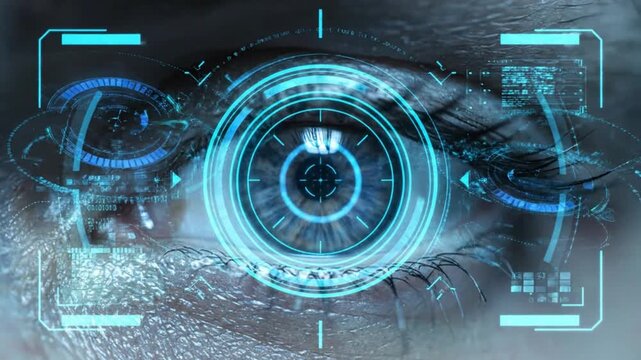 Futuristic eye scan in dark environment