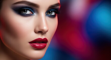 Intense, alluring gaze with perfect skin texture and dramatic makeup focusing on sensual desire, intimacy, and romantic temptation, romance, dramatic, craving