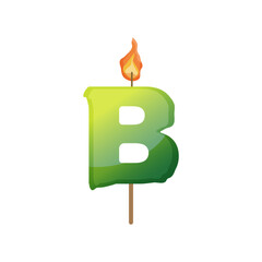 Vector illustration of a candle in the shape of the letter B with a flame. © Marina
