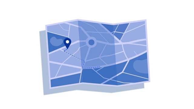 Animated Map with Location Pin, Animation of a folded map with a location pin