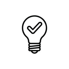 Fototapeta premium Innovative Idea and Solution Icon - Minimalist Thin Line Light Bulb with Check Mark Vector