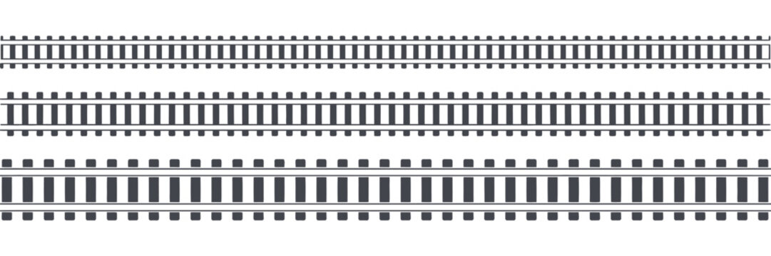 Railway line vector icon, editable rails symbol, train tracks sign, railroad pictogram, and railway track silhouette, ideal for transportation, logistics, travel maps, and infrastructure design