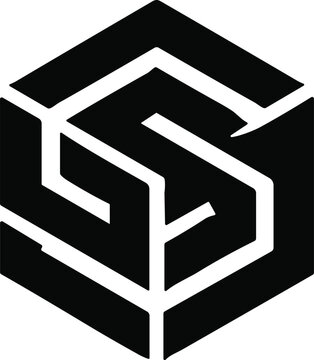 Black and white geometric cube logo vector illustration, stylized design integrating letters S and G with angular three-dimensional perspective