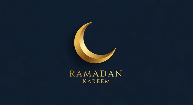 Golden crescent moon symbolizing Ramadan Kareem celebration.