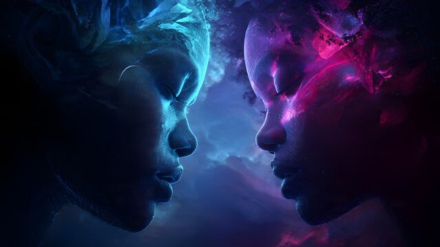Front gemini zodiac sign against nebula background