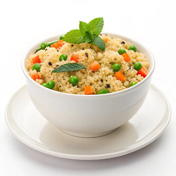 Vegetable Upma in a White Bowl - Healthy South Indian Savory Semolina Breakfast