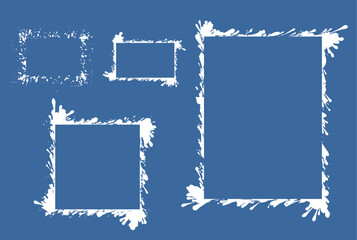Grunge Paint Splash Frames Set With Rectangular and Square Borders On Blue Background