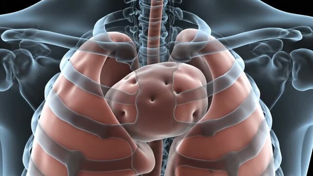 Detailed 3D rendering of human lungs and central thymus anatomy