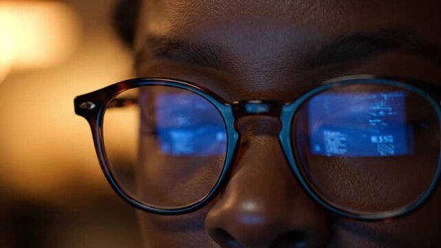 Close-up portrait of person focusing on computer screen