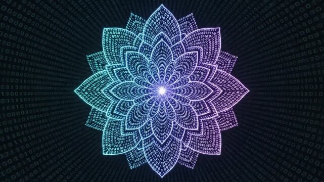 Intricate floral pattern with gradient colors viewed from a straight-on perspective in a digital environment