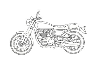 Naklejka premium Detailed Line Art of a Classic Motorcycle Design