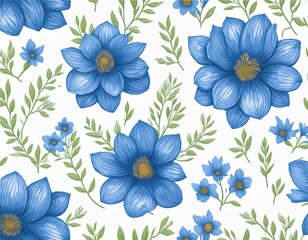 Fototapeta premium blue flowers seamless pattern on a white background watercolor flower seamless pattern watercolor print in rustic vintage style textile or wallpapers