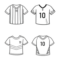 Doodle cartoon of soccer jersey in black and white vector isolated collection. Cartoon of sport shirt for coloring page, children, book, asset, design