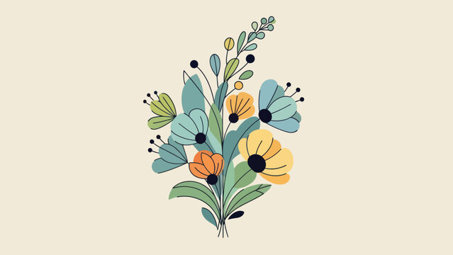 A simple floral illustration with colorful flowers and leaves.