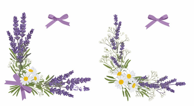 Floral Corner Borders with Lavender and Chamomile - Rustic Wedding Stationery Elements