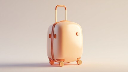 Modern orange suitcase with handle and wheels isolated on neutral background