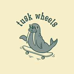 Cool Walrus Skater with Sunglasses Riding a Skateboard. © Logo