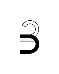 Vector illustration of the number three (3) in a linear split style. This digit features two curves, one solid black and the other an outline, for a modern look. Isolated on white background.
