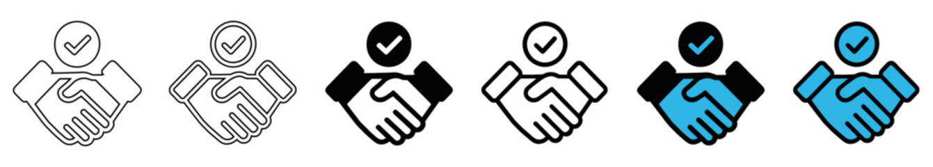 Handshake and Checkmark Icon Set for Business Agreement and Trust