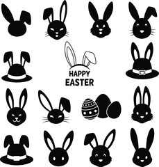 Easter vector illustrations happy easter bunny heads and eggs