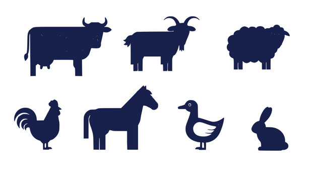 A set of farm animal silhouettes in a minimalist design style